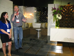 Designers Foreman Rogers and Allison Isaacs from tvsdesign Atlanta take showgoers on a tour of their vignette at Coverings 2013