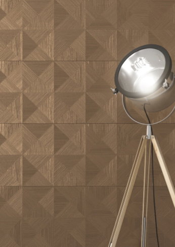 Unusual formats, like this boomerang shape in Vives’ Titan, when combined in different colors, can create 3D effects and optical illusions.