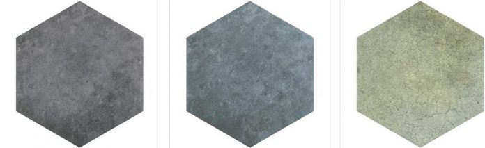 three colors of stone look hex porcelain tiles