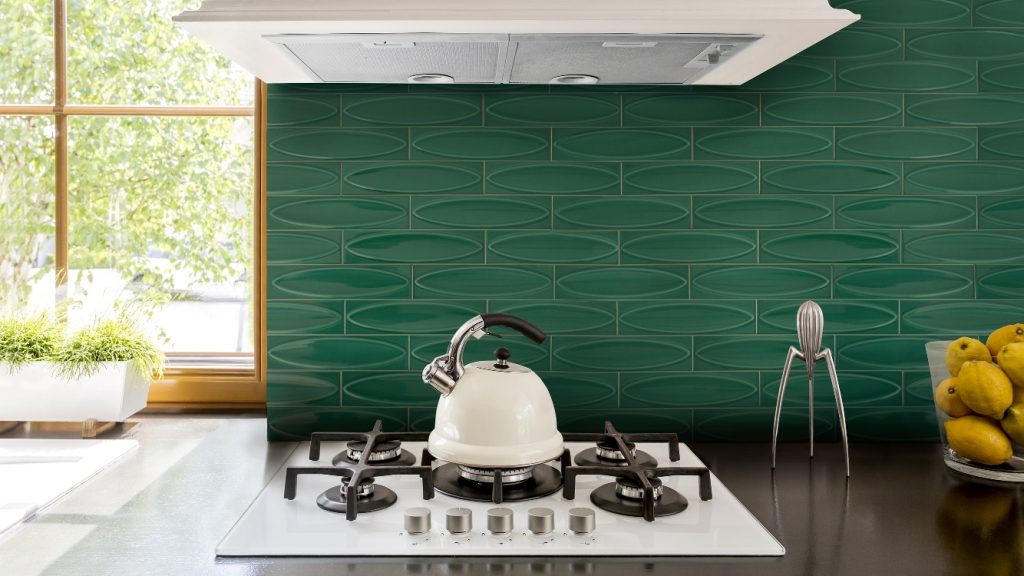 green sculptured wall tile