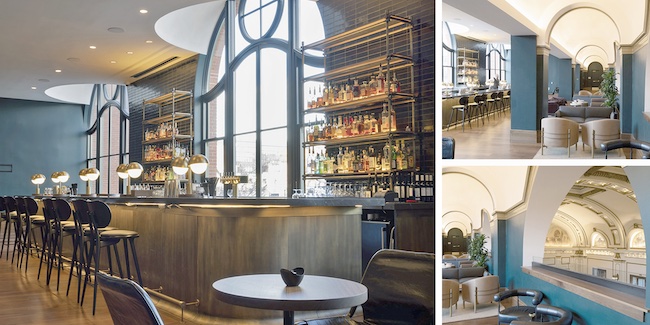 The second-floor bar at Asher Adams featuring Schluter Matte Black JOLLY profiles on wall corners and edges. Photos: BILD Photography.