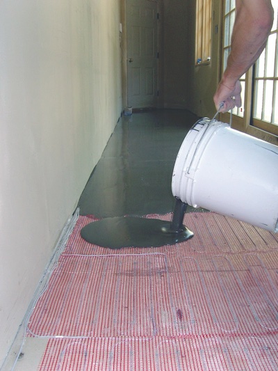 High flow SLU over radiant heat floor