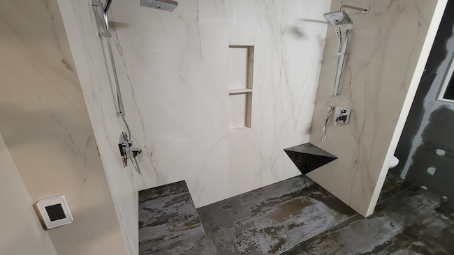 Pasha Mitered edges on panels in shower