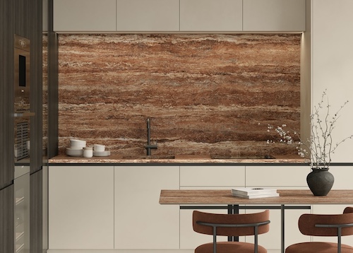 Pre-Fab L-Shaped Top Travertine Bold 48x96 Matte Backsplash 