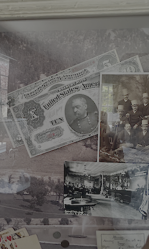 Shadowboxes with period memorabilia hearken back to the early days of the bathhouse.