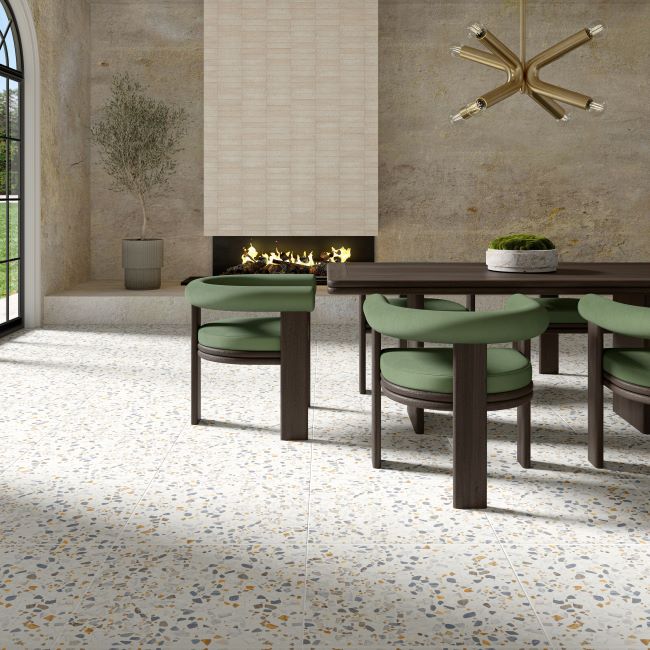 Marazzi's Made in the USA Curation collection is a midcentury modern-inspired take on terrazzo